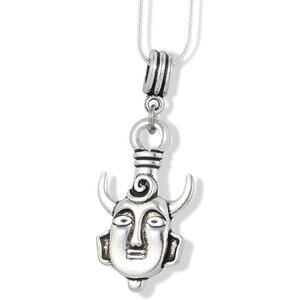 Tribal Mask with Horns Charm Snake Chain Necklace